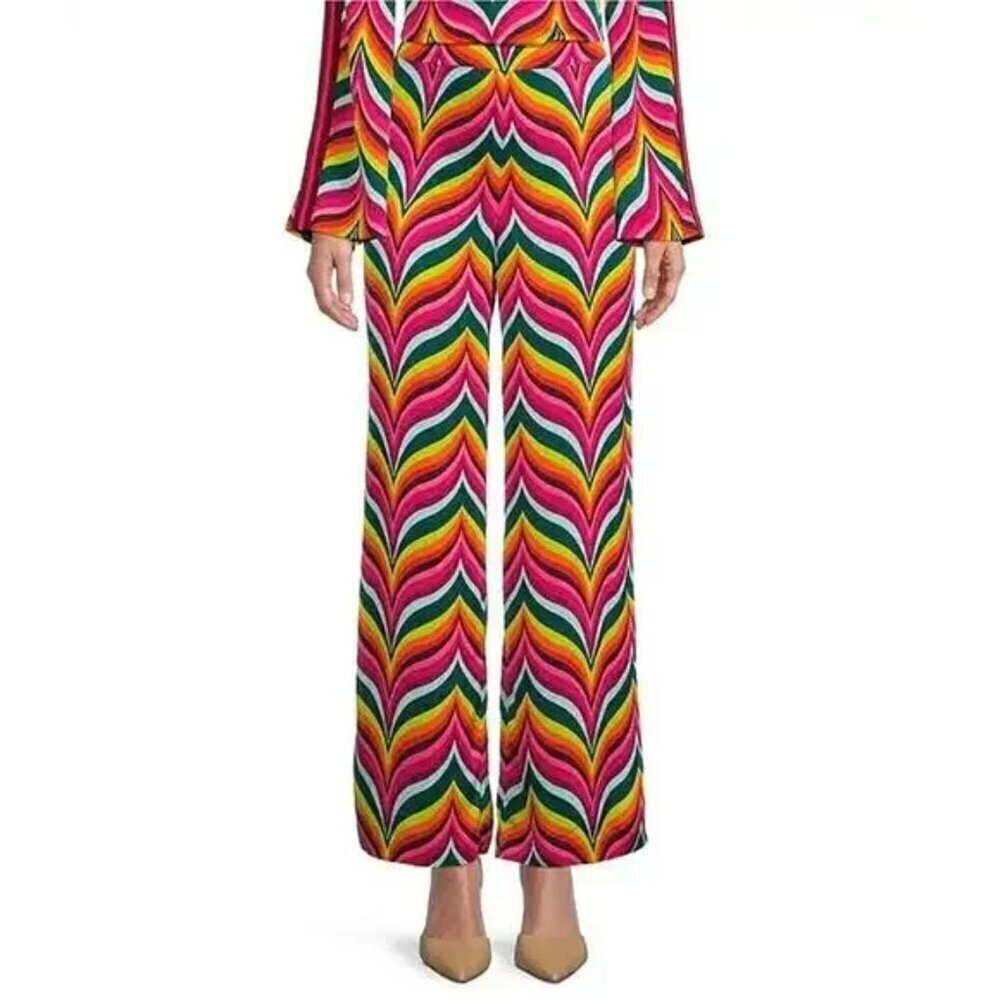 Trina Turk Spring Street Colorful Patterned High Rise Wide Leg Pants 4 - Picture 4 of 9